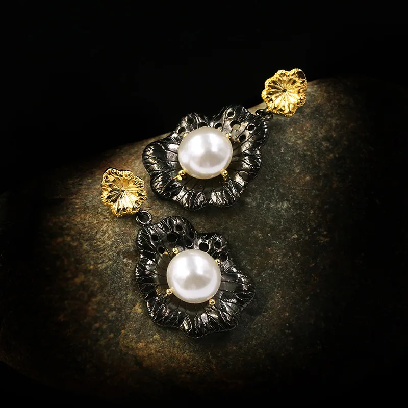 

S925 Sterling Silver Jewelry Earrings for Women Fine Silver 925 Jewelry Wedding Gothic Bizuteria Pearl Gemstone Orecchini Female