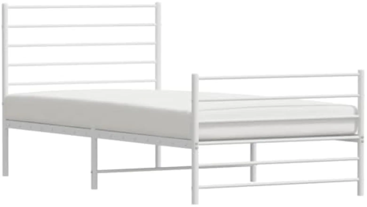 Metal Bed Frame Without Mattress with Footboard White Wooden Bed Frame Upholstered Headboard Supportive Mattress Base