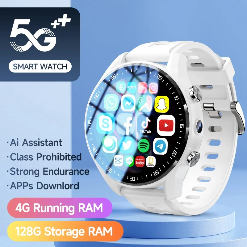 2024 스마트 워치 SIM 카드 듀얼 카메라 영상 통화, 128GB 저장 공간, 와이파이 GPS 방수, 구글 플레이 스토어, 남성 여성 선물, 4G