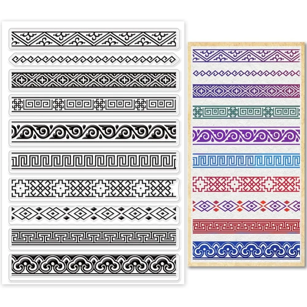 

Chinese Seamless Lace Clear Stamp Lace Line Border Edge Transparent Silicone Stamp Oriental Style Lace Corner Line Rubber Stamp