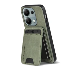 Sleek Leather Wallet Phone Case with Card Slot Bracket for Redmi Note13Pro5G (Green)