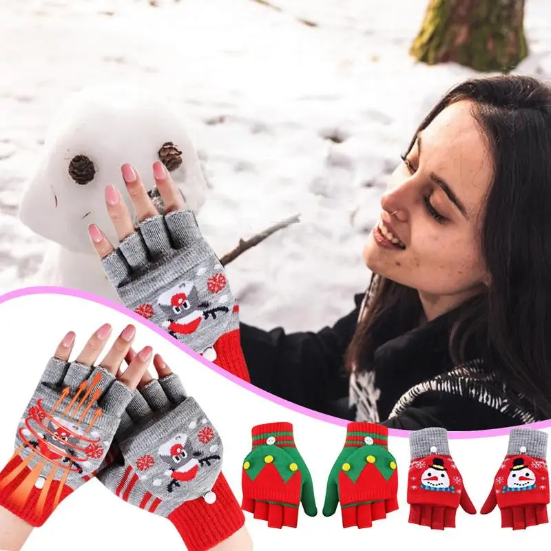 

Heated Gloves Christmas-theme Touch-screen USB Rechargeable Motorcycle Gloves Knitting Wool Waterproof Windproof Winter Thermal
