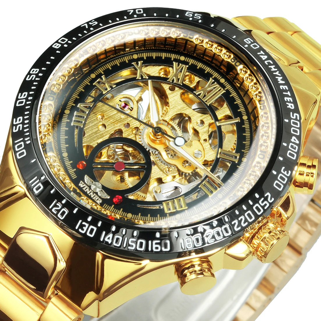 Gold Skeleton Watch For Men Automatic Watches Mens Luxury Sport Mechanical Clock Stainless Steel