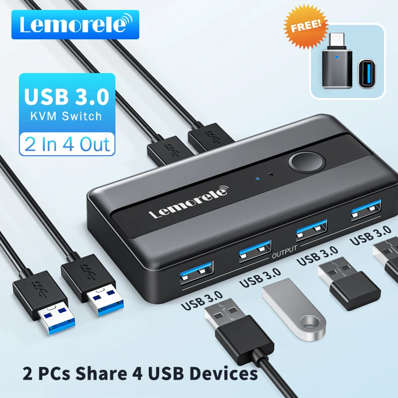 Lemorele USB KVM Switch Adapter USB 3.0 Switcher 2 Input 4 Output USB Switch KVM Switcher stampante Sharer per tastiera del Computer