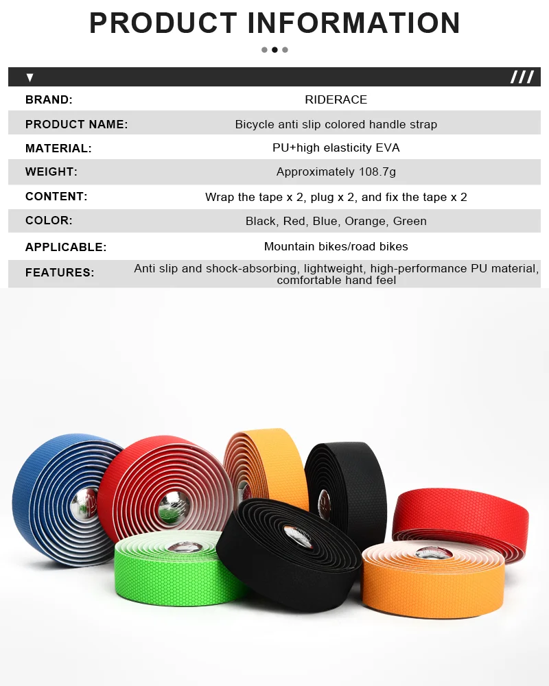 Description Picture 2 of itemBicycle Handlebar Tape With Bar End Plugs Non-Slip Shock Absorbing Ultralight Wear-Resistant Bike Handlebar Tape Cycling Strap