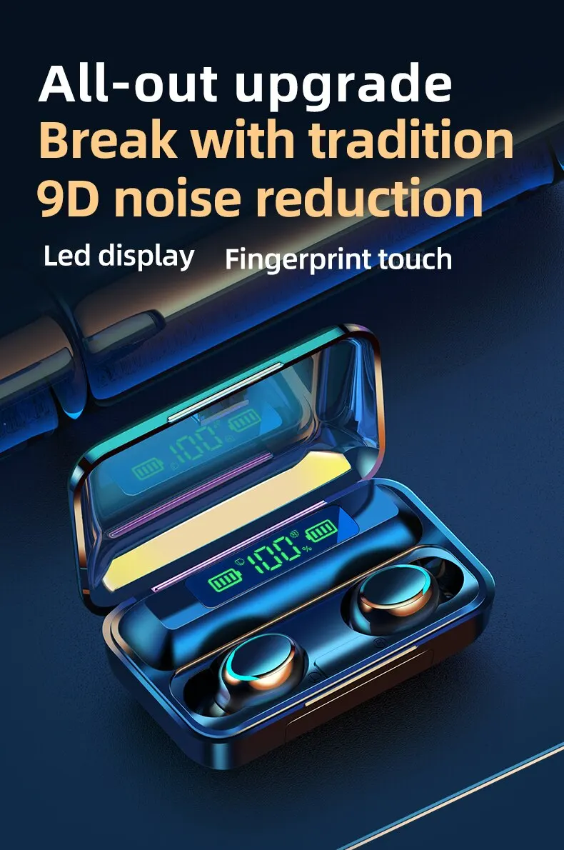 Description Picture 2 of itemF9 Wireless Headphones TWS Bluetooth Earphones 5.0 9D Stereo Sports Wireless Earbuds Waterproof Noise Reduction Gaming Headset