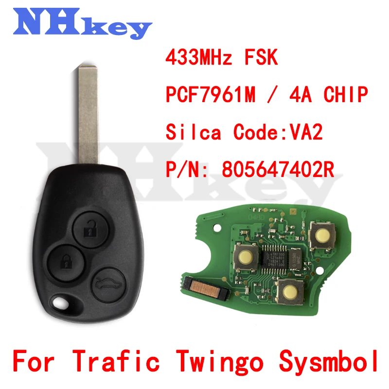 

NHKEY 805647402R Remote Car Key Fob For Renault Trafic Twingo Symbol Dacia Duster Logan Sandero 2012 2015 2016 PCF7961M VA2