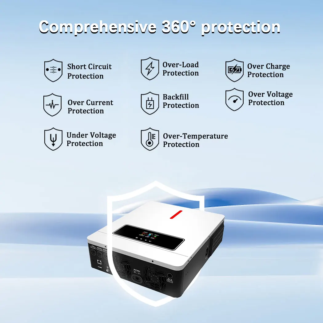 Inverter Solare Ibrido Y&H Off-Grid 1KW 2KW 3KW 4.2KW 6.2KW 10.2KW 230VAC 12V 24V 48V con Regolatore Solare MPPT Onda Pura - Image 3