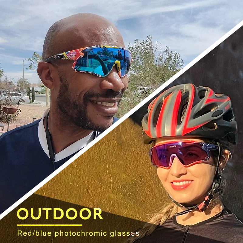SCVCN Red Bule Photochromic Sunglasses MTB Road Cycling Glasses Men Women Sports Running Goggles UV400 Bike Bicycle Eyewear