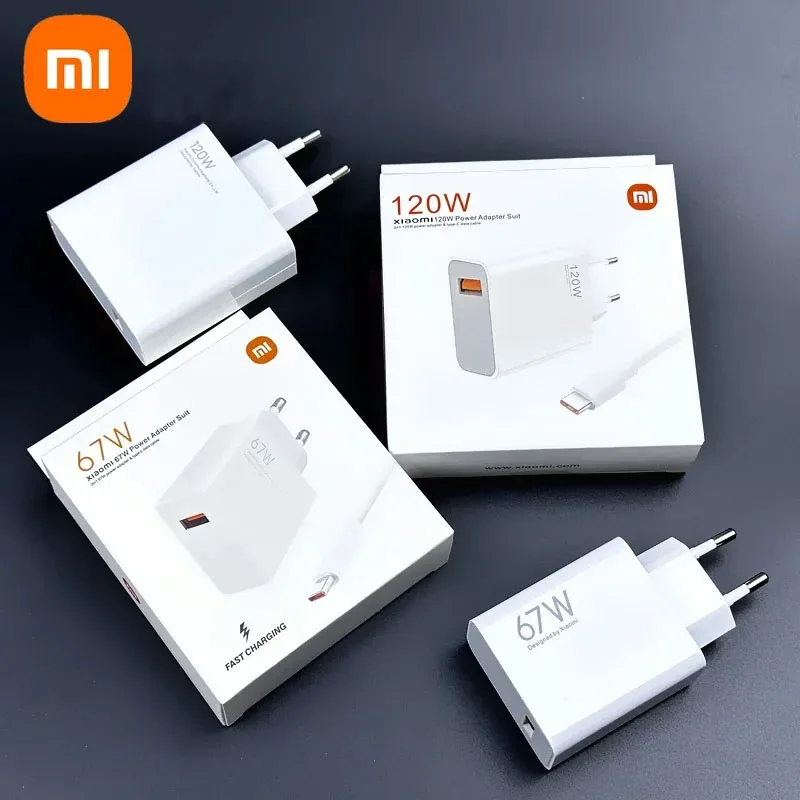 Ensemble de chargeurs super rapides Xiaomi 120W/67W/45W, chargeur USB, tête de chargeur, câble de données de type C, accessoires de charge EU pour la série complète Xiaomi