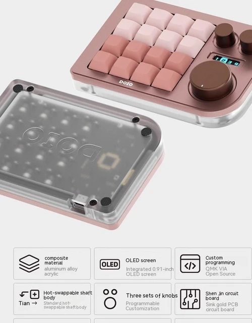 Doio KB16-01 mini tastatur 16 tasten oled bildschirm drei knopf 