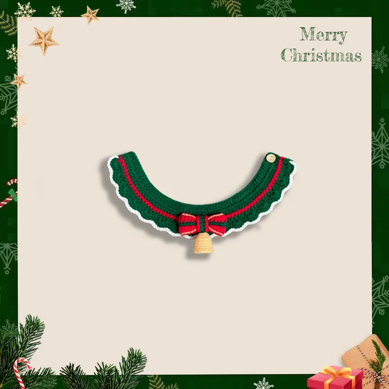 

Cat Dog Christmas Xmas hand knitted pet collar cat scarf bell bow kitten dog cute photo collar for Puppy Necklace with Bell