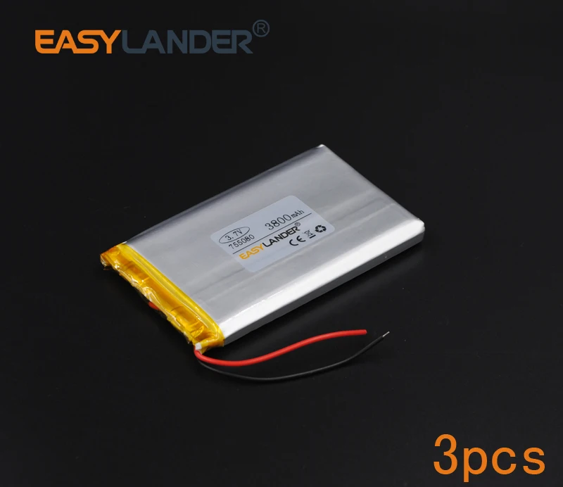 

3pcs/Lot 3.7V 3800mAh 755080 Rechargeable li Polymer Li-ion Battery Fr Bluetooth Notebook Tablet PC Consumer electronics safety