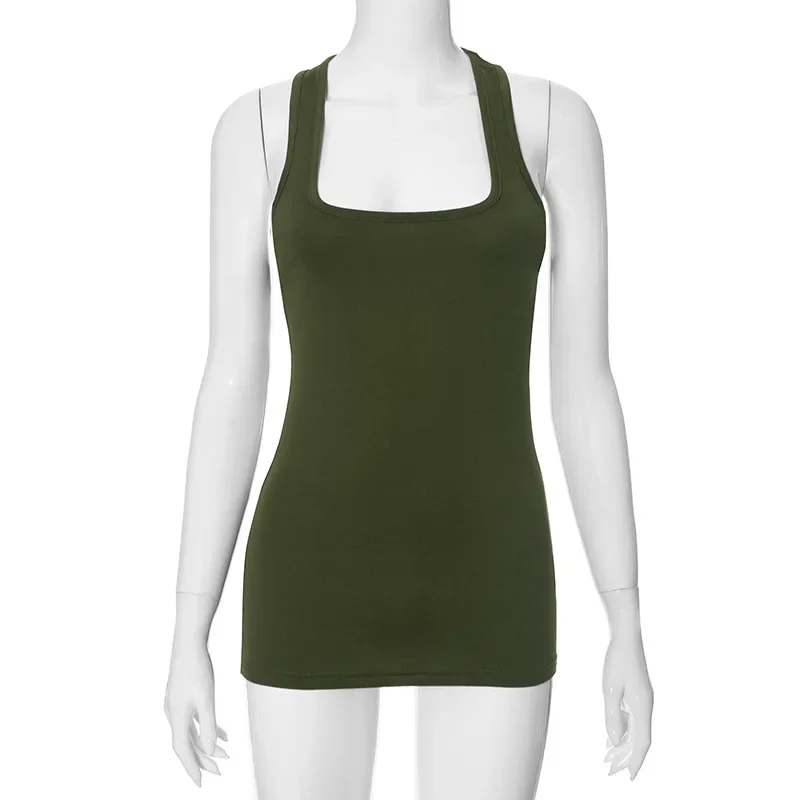 Tirantes ajustados sexys, ropa de calle atrevida, Y2k, moda informal, cuello en U, camiseta sin mangas para mujer, color sólido de verano, nueva camiseta Y2k
