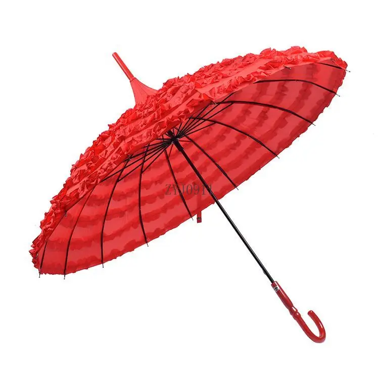 *16-Bone Princess Pagoda Cake Umbrella Festive Red Bride Umbrella Long Handle