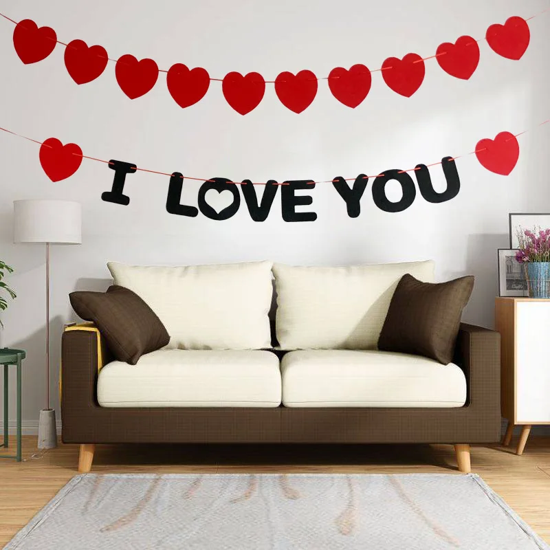 1set Valentine Day Banner Love Heart Paper Banners I Love You Anniversary Hanging Garland Party Supply 5