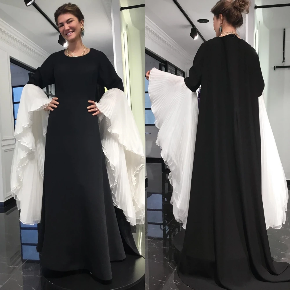 Satin Ruffles Draped Pleat Beach A-line O-Neck Bespoke Occasion Gown Long Dresses