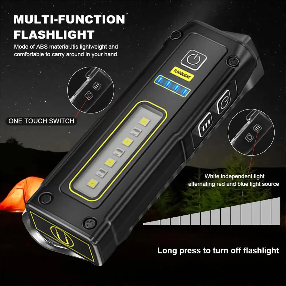 LED Flashlight NEW Design Super Bright LED Source Work Lamp Magnet Alarm SOS Key Chain Power Bank Waterproof Emergency Flashlight
