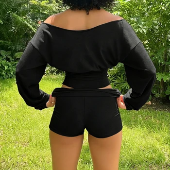 طقم كروب أنيق طويل الأكمام مع شورت كاجوال — صورة 6