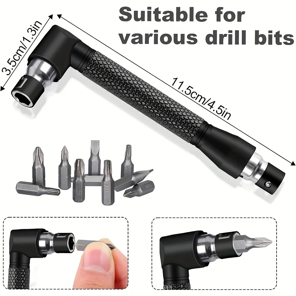 90-Degree Right Angle Drill Adapter – 1/4-Inch Hex Magnetic Screwdriver Bit Holder For Tight Spaces, Fits Electric Drills & Socket Wrenches