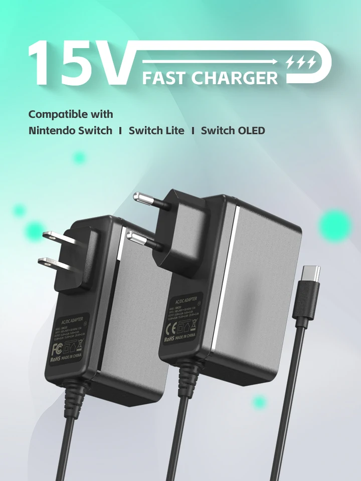ニンテンドースイッチ用USBタイプC充電器,EU/USタイプアダプター
