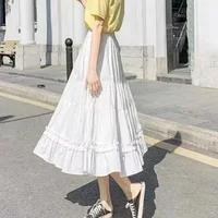 Casual Vintage Women Skirt Matching Chic Lady's White Skirt Sweet Girl's Cake Skirt Elastic Waist A-Line Mid Length Flare Skirt - Image 3