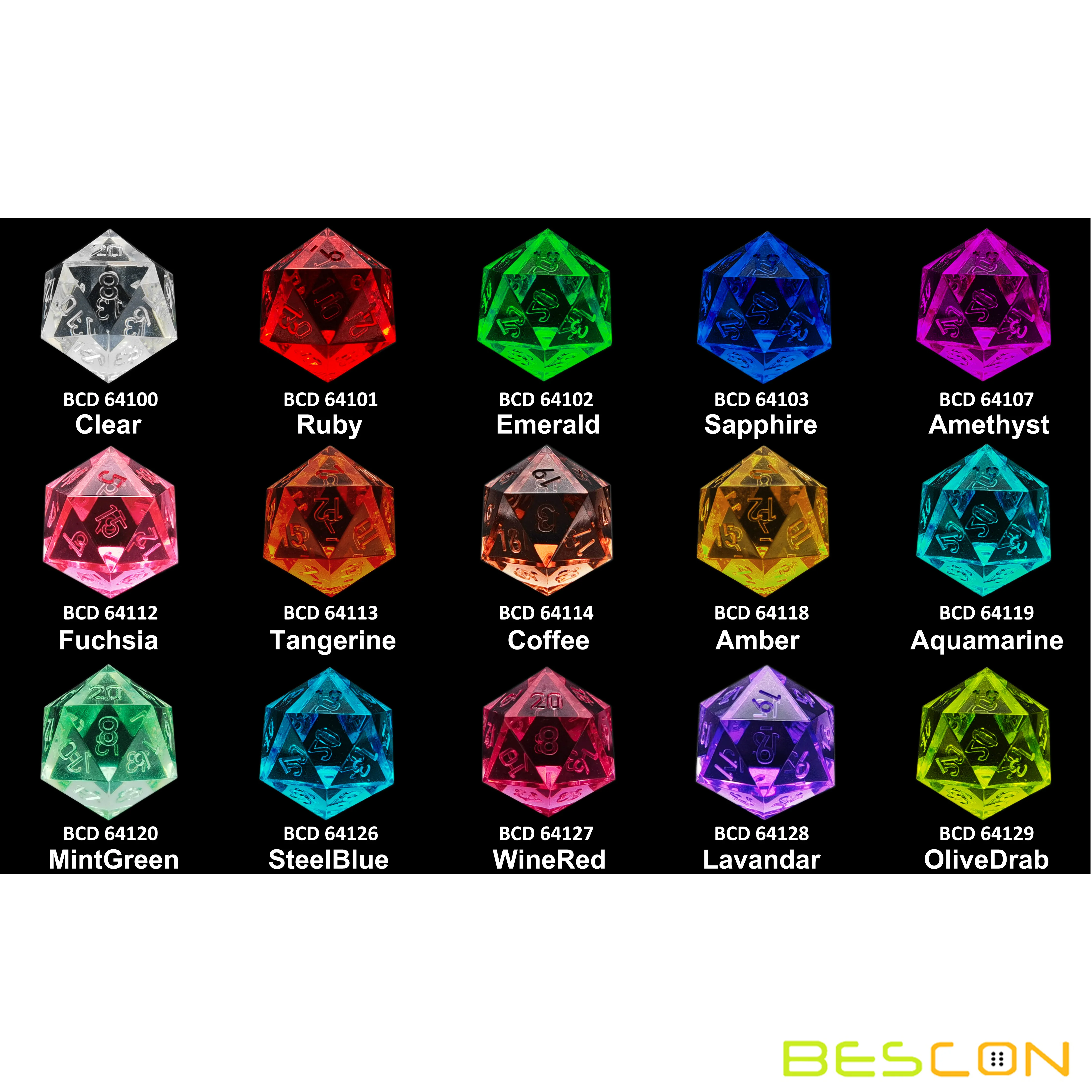 Bescon Crystal Clear (Unpainted) Sharp Edge DND Dice Set of 7, Razor Edged Polyhedral D&D Dice Set for Role Playing Games 3
