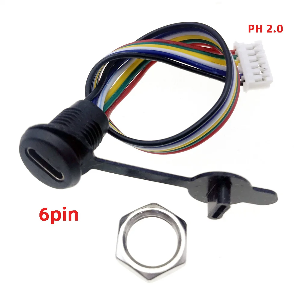25 Stück 6-Pin USB-C-Steckverbinder Typ-C Wasserdichte Buchse mit CC1/CC2-Kabel PH 2.0 Mutterverriegelung Panelmontage TPC Schnellladeanschluss – Detail 8
