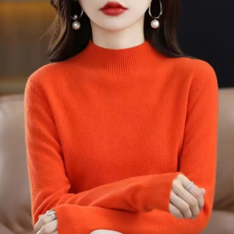 

Women Woolen Sweater Female Temperament Pullover Half Turtleneck Cashmere Sweater Autumn Winter Loose Large Size Bottoming Shirt