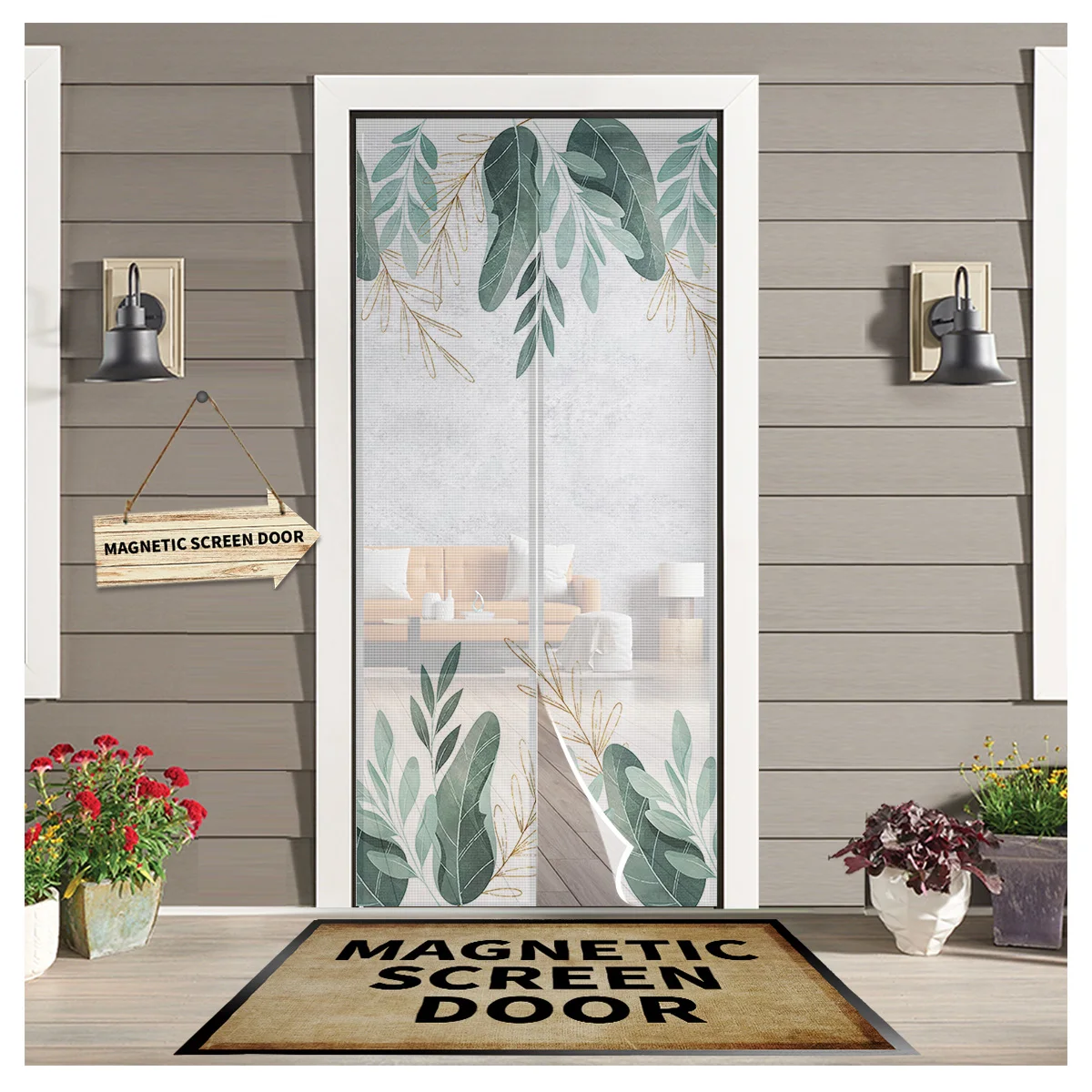 

Green Tropical Plants Leaves Summer Magnetic Mesh Mosquito Screen Door Curtain Anti-Mosquito Net Fly Insect Screen