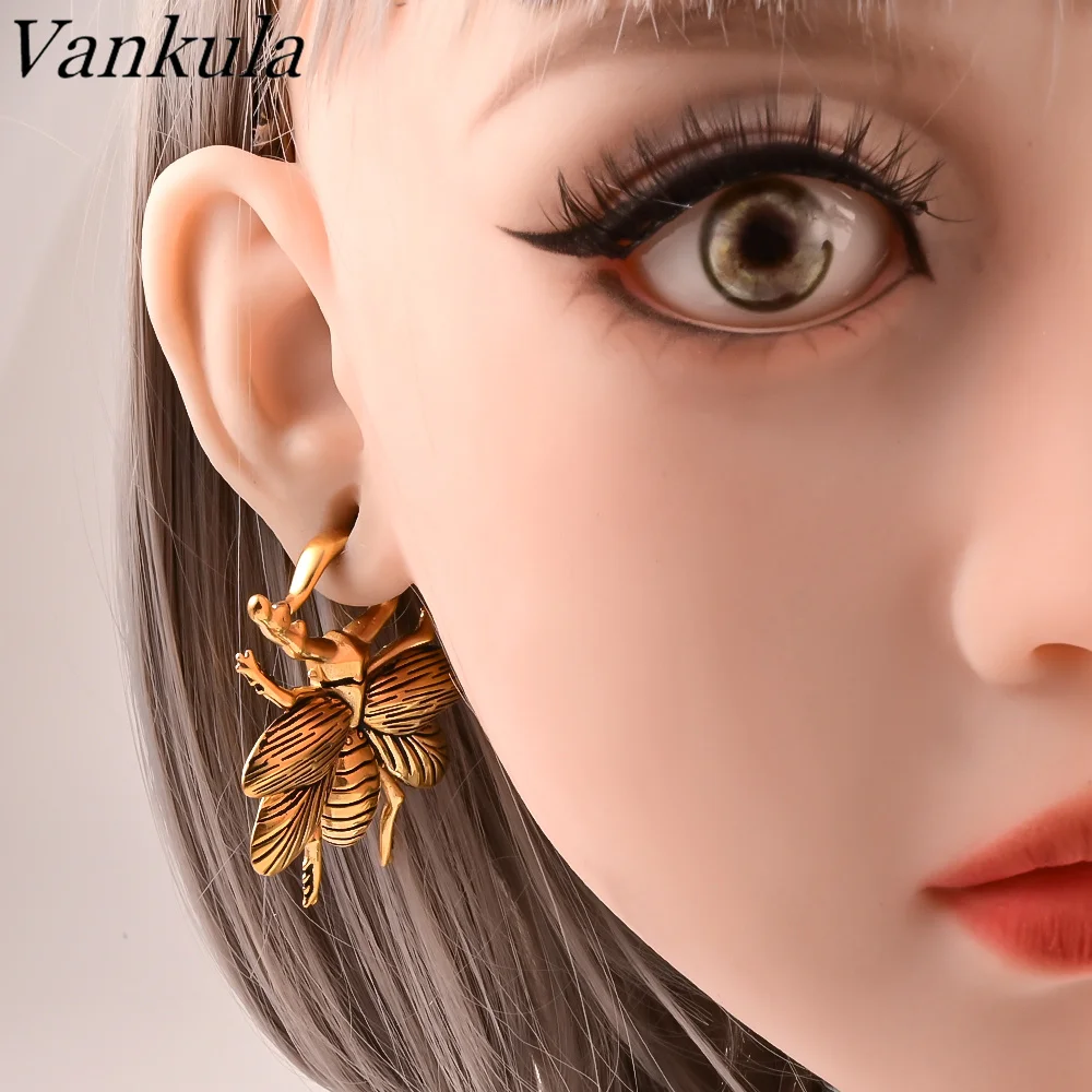 Vankula 2pcs 5mm Bee Ear Weights Hangers Pattern Ear Taper Stretcher Tunnel Plug Gauge Expanders Piercing Earring Body Jewelry
