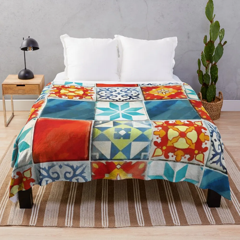 Piastrelle Colorate Azulejos Dal Tessuto Di Flanella Per Coperte Da Gioco Da Tavolo Azul