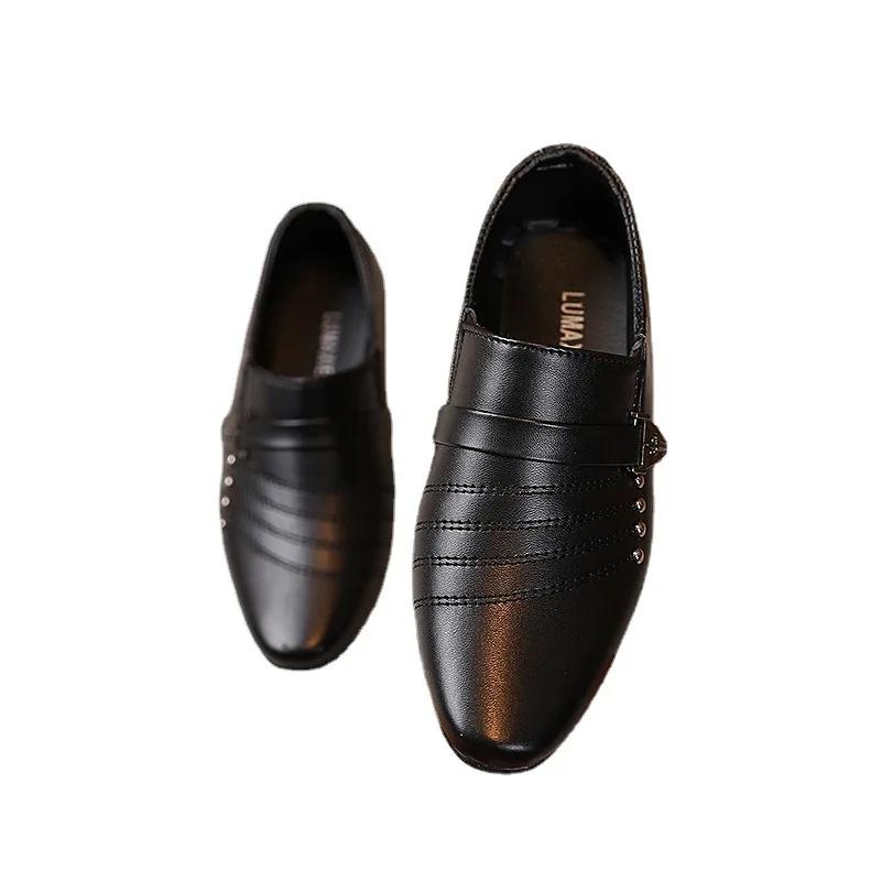 туфли Boy's Leather Shoes Spring Autumn Pointed Toe Formal Dress Shoes British Style Black White Kids Shoes Party Wedding Flats 5