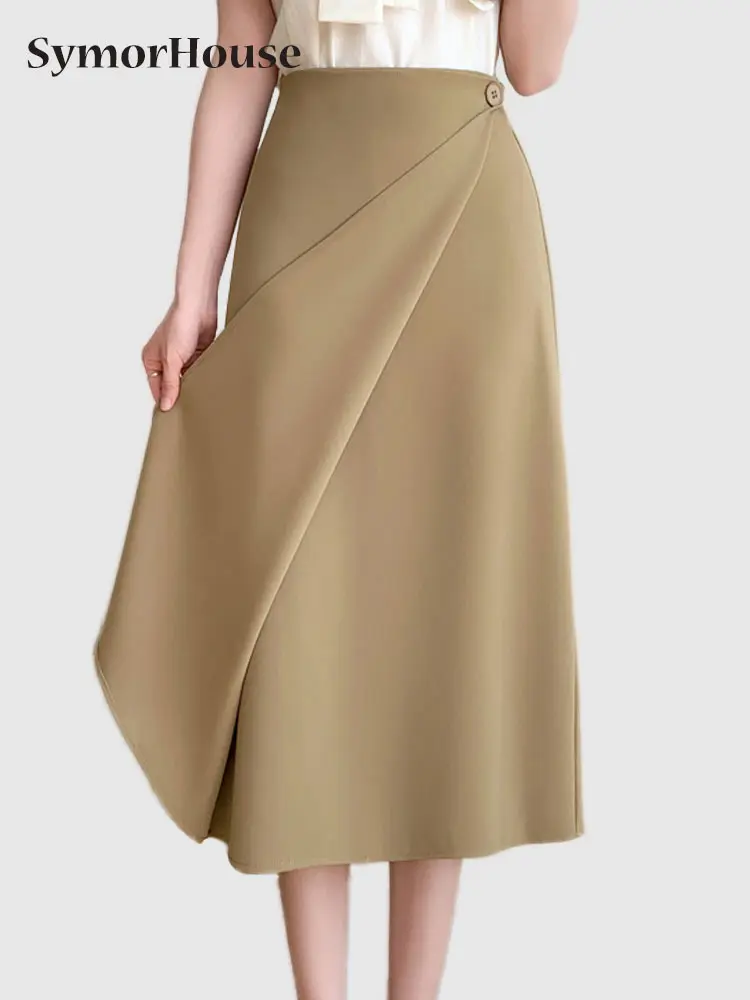 

2023 Spring Summer Autumn New High Waist Split A-Line Skirts Faldas Mujer Moda Women Office Lady OL Skirts Female