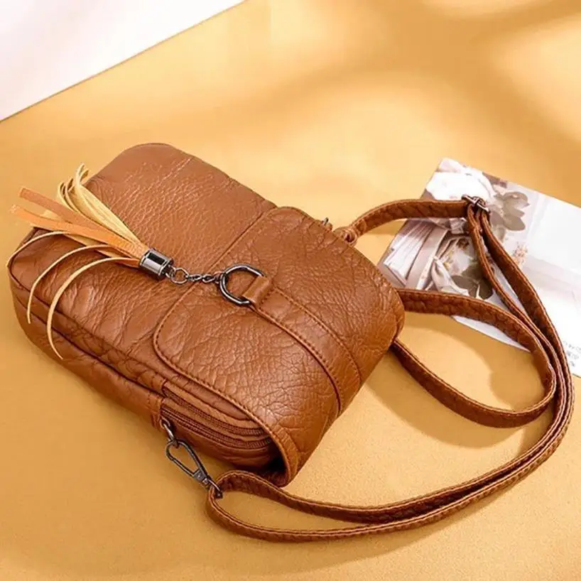 1 Pcs Shoulder Bag With Soft Leather Texture Fashionable Large Capacity Multi-layer Phone Bag Retro Trend