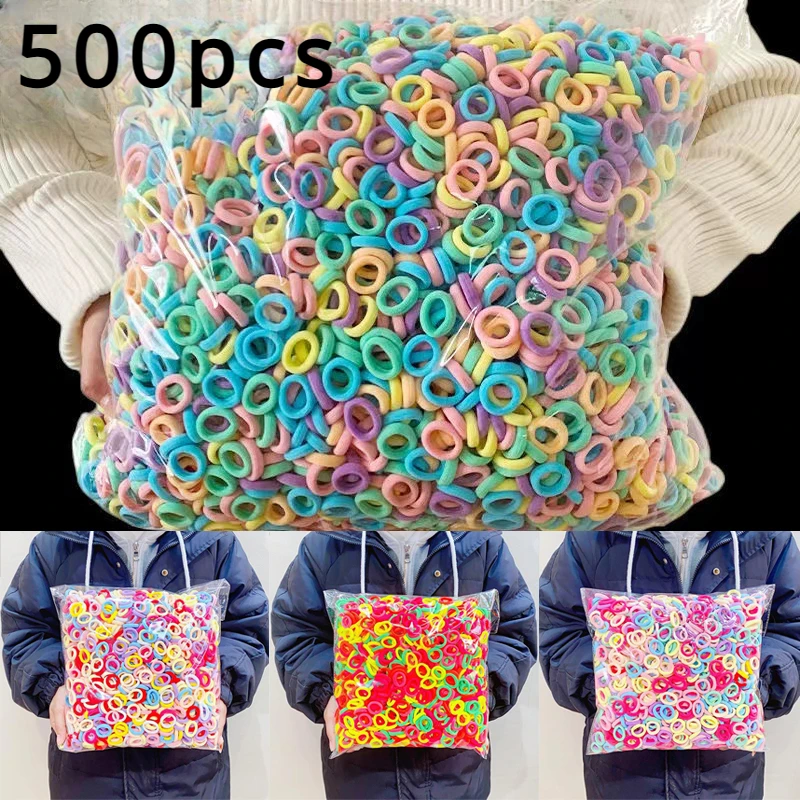 

500 Pcs Kids Elastic Hair Bands Girls Sweets Scrunchie Rubber Band for Children Hair Ties Clips Headband Baby Hair Accessories
