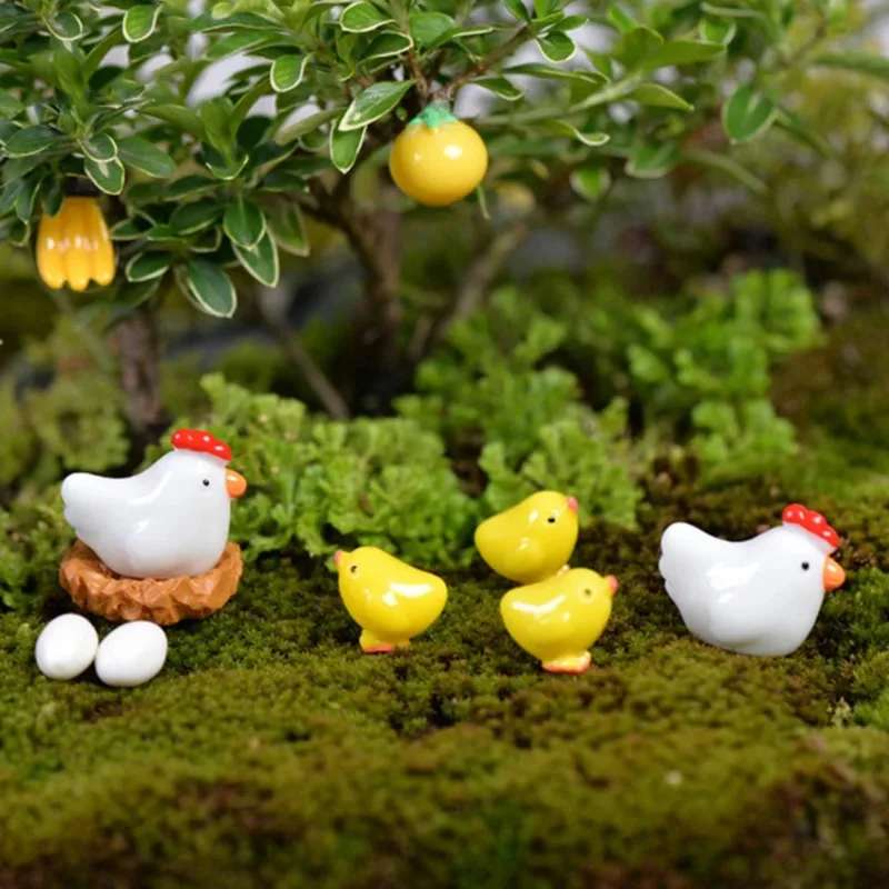 Mix 7Pcs Chick Hen Nest Egg Figurine Miniatures Home Decor Decoration Cute Accessories Garden Decor Easter Decoration