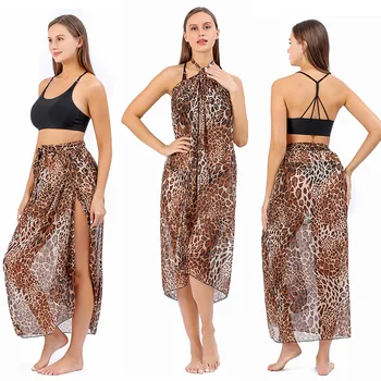 Women's Beach Bodycon Dress Cover Ups Swimsuit Halter Ties Swimming Sundress Beachwear Wear Pareo Crotch Tunic Bikini Wrap Scarf 1