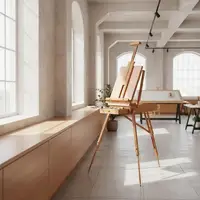 Tripod folding French wooden easel equipped with a built-in sketch storage box. Made of high-quality solid wood, it is sturdy and stable with excellent load-bearing capacity during creation. 1