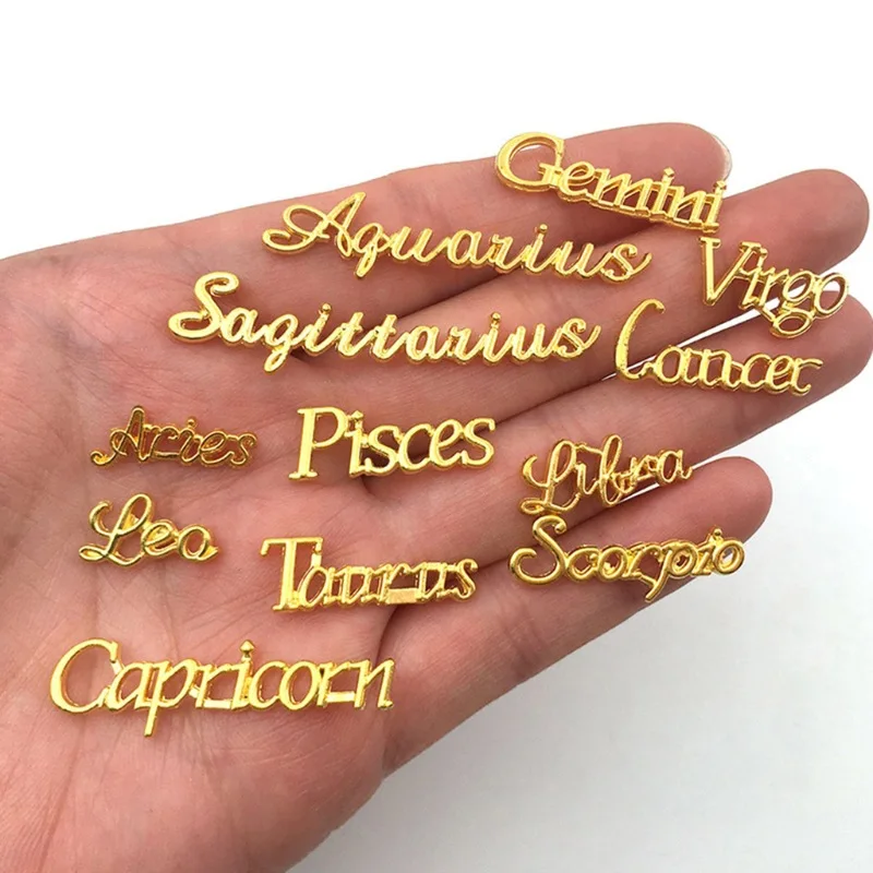 12-Sternzeichen-Alphabet-Symbol, Gold/Silber, Konstellation, Nagel-Charm, 3D-Legierung, flache Rückseite, DIY-Schmuck, Nagelzubehör – Detail 3