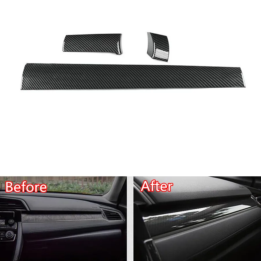 

YAQUICKA Carbon Fiber Style ABS Car Central Console Dashboard Panel Strips Trim Cover Styling For Honda Civic 2016 2017 LHD