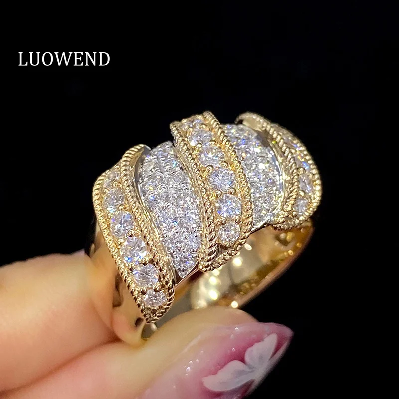 

LUOWEND 18K White&Yellow Gold Rings Vintage Style 1.13carat Real Natural Diamond Engagement Ring for Women High Party Jewelry