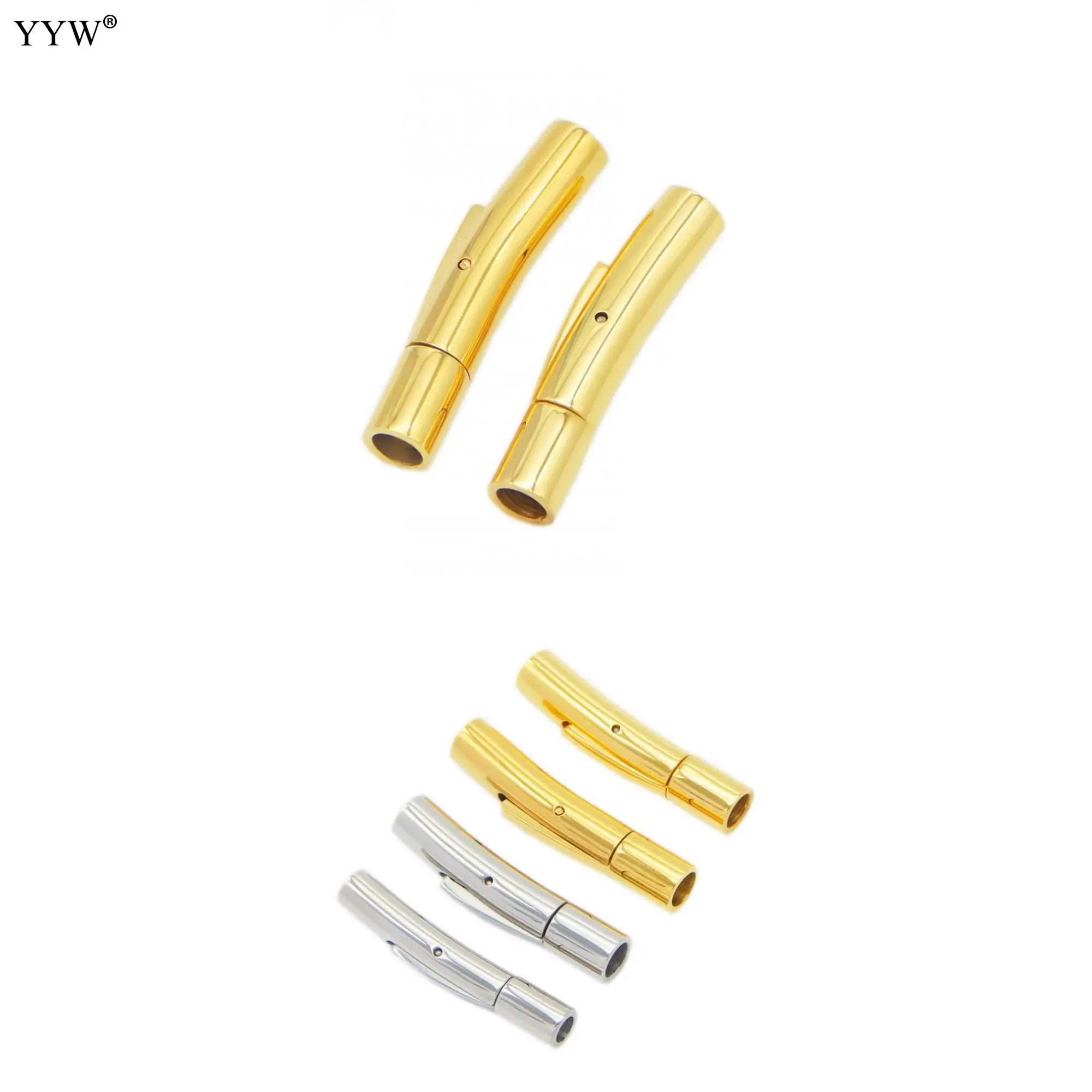 10pcs Stainless Steel Bayonet Clasp 6mm Hole Push Lock Lace Buckle Leather Cord Clasps For Diy Bracelet Jewelry Making