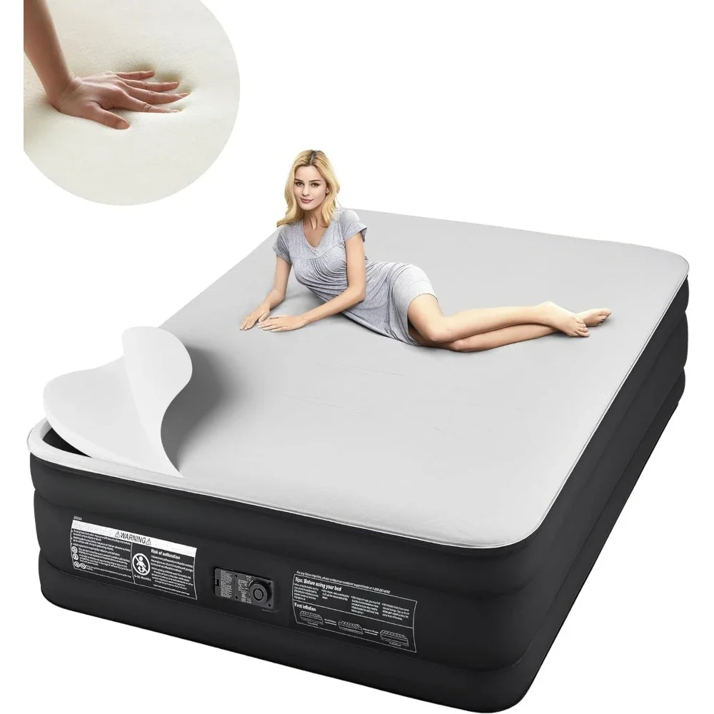 

Queen Air Mattress with Built in Pump, Durable Fast & Easy Inflation/Deflation Air Bed Black,18” Luxury Air Mattress