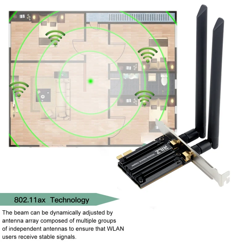 mobile lan adapter Triple Band Gigabit wireless network card AX210 AX200 8265AC cooling desktop wireless network card AX210 supports6G Bluetooth5.2 wireless card for pc