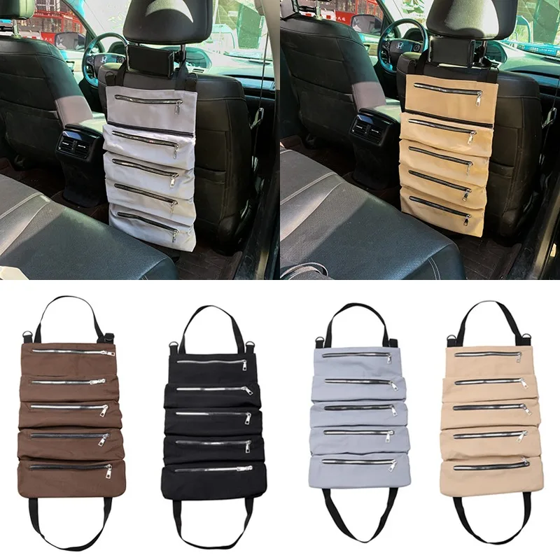 Auto Car Back Seat Multi-function Tool Storage Up Bag Roll Pouch  Multi-Pocket Storage Zipper Carrier Tote Organize Accessories - AliExpress