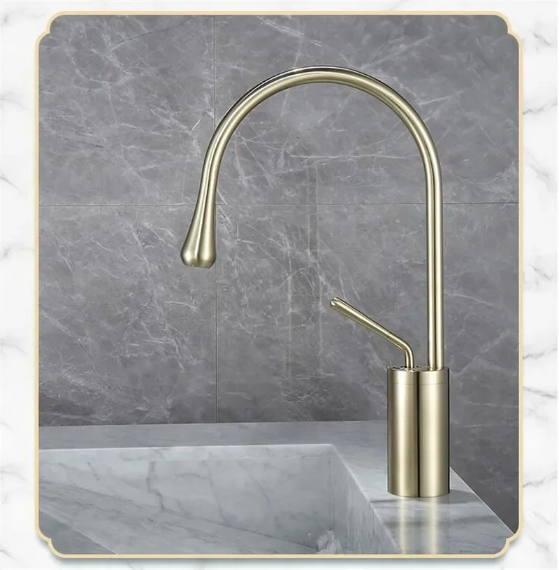 Description Picture 6 of itemBrushed Gold Bathroom Faucet  Basin Hot Cold Black Sink Brass Kitchen Swivel Sink Water Crane