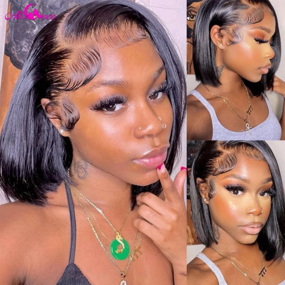 Wear And Go Glueless Human Hair Wig Bob Malaysian Straight Short Bob 13x4 Lace Front Pre Plucked Human Wigs Ready To Go