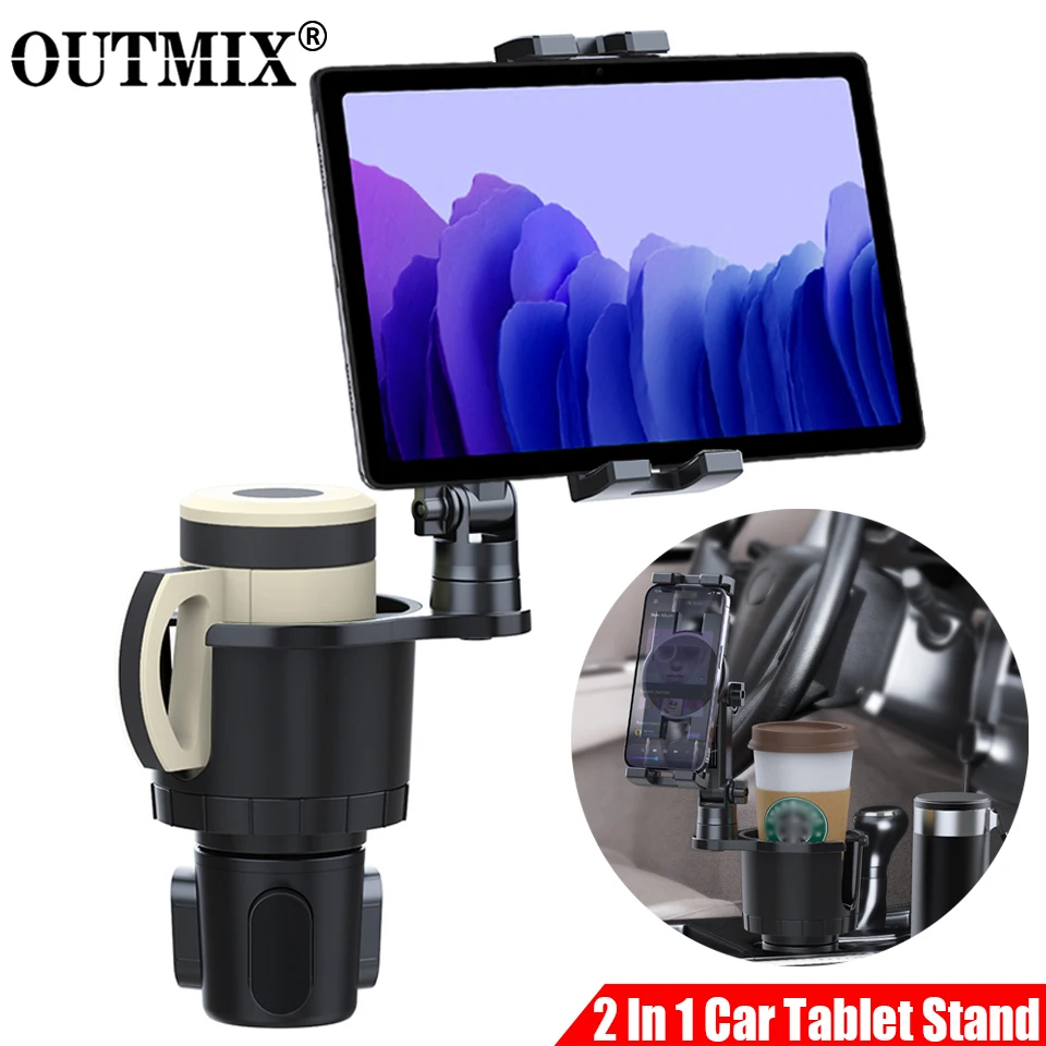 Carro Tablet Stand e Suporte para Copo Multifunções Suporte para Celular Suporte para Bebidas Automotivas Giratório 360 ° em 4.712.9in