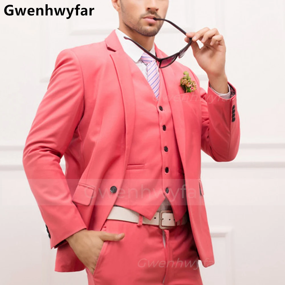 

Gwenhwyfar 2023 коралловые мужские деловые костюмы с отложным воротником с вырезом для свадьбы жениха облегающий костюм для выпускного вечера искусственный комплект из 3 предметов (пиджак + брюки + жилет)